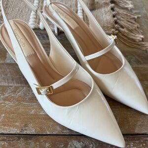 Franco Sarto ivory kitten heel sling back pumps size 9